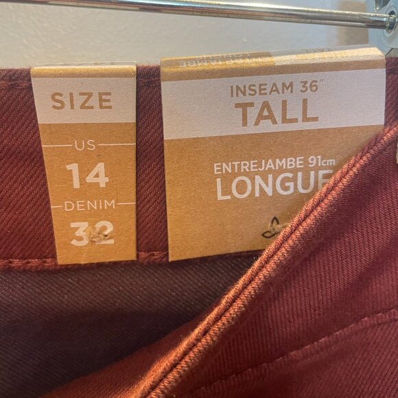 PrAna Kayla Mid Rise Red Straight Leg Jeans, NWT, Size 14 Tall - Picture 3 of 6